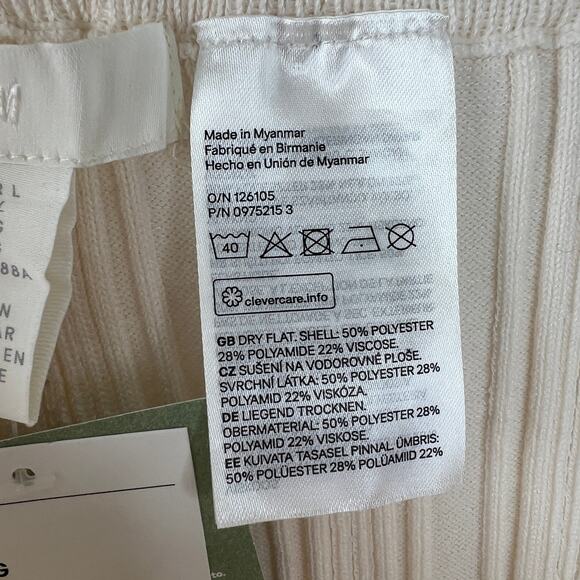 H&M Ivory Elastic Waist Pleated Wide Leg Pants Size L Large NEW - Picture 9 of 10